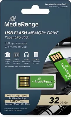 Produktbild von MediaRange USB Nanostick 32GB m. Klammerfunktion grün