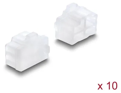 Immagine prodotto di DELOCK, protezione antipolvere per connettore RJ45, silicone, 10 pezzi, trasparente.