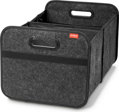 Immagine prodotto di Organizer in feltro per bagagliaio – Contenitore pieghevole per auto con capacità di 35 litri – Robusto e resistente con fondo rinforzato – Tasca a rete per gli accessori – Pieghevole per risparmiare spazio – Manici imbottiti per un elevato comfort di trasporto