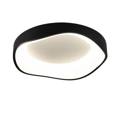 A modern LED ceiling light with a black metal frame and a white diffuser.