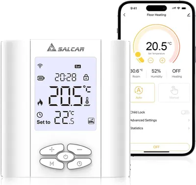 Obrázok produktu pre Salcar Smart Home termostat na radiátor, WiFi termostat, ovládanie cez aplikáciu, hlasové ovládanie, kompatibilný s Alexa a Google Assistant
