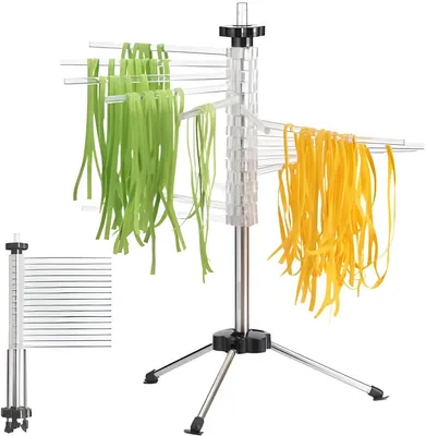 Produktbild von PolkaHome® Klappbarer Pastatrockenständer mit 16 Armen – Trockengestell für hausgemachte Pasta, 44 x 24 x 7 cm