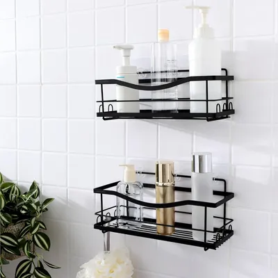 Produktbild von Set aus 2 Duschregalen ohne Bohren Schwarz Duschablagen Organizer für das Badezimmer