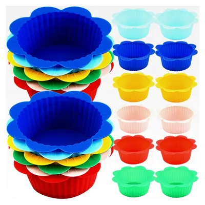 Produktbild von 24 Silikon Muffinförmchen Bunt Wiederverwendbare Antihaft-Cupcake Backformen Hitzebeständig und Spülmaschinenfest für Küche und Party