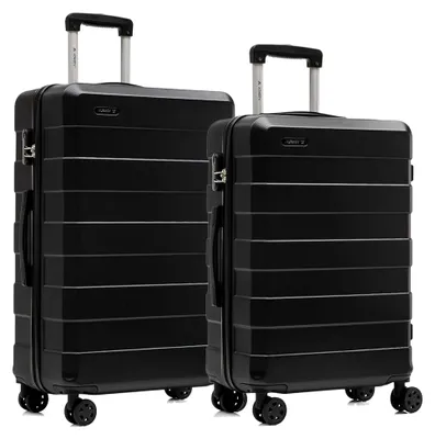 Produktbild von Reisekoffer Set mit Trolley, Handgepäck und Hartschalenkoffern, 4 Rollen 360°, Zahlenschloss, Gummigriff (2-teilig, L&XL, Schwarz)