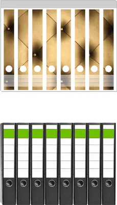 Produktbild von Wallario 8 Stück schmale Ordner inkl. Klebeetiketten mit Motive Goldene Ledertür -  Set mit Rückenschildern / Ordnerrücken Stickern