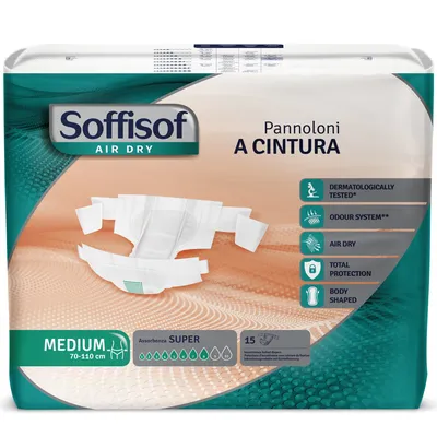 Image de Soffisof Air Dry Super - 15x Couche Adulte avec Ceinture - Incontinence Femme et Homme - 8 Gouttes, Taille M
