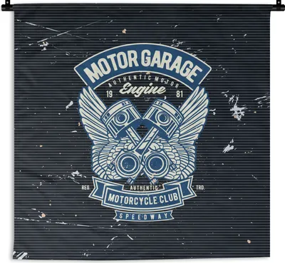 Produktbild von MuchoWow® Wandteppich Wandbehang Mancave - Motorrad - Auto - Oldtimer 60x60 cm Tapisserie Dekoration Wandtuch - Dekorationen - Wand Decke