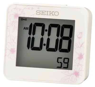 Imagen del producto de Reloj despertador digital Seiko QHL097W, con cronómetro, de cuarzo, color blanco
