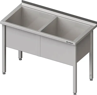 Produktbild von Topfspüle mit zwei Becken, 1600x600x850 mm, 400 mm Beckenhöhe, mit Aufkantung, verschweißt