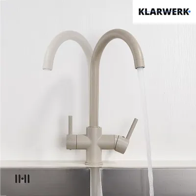 Produktbild von JULIE | 3 Wege Premium Beige Sandfarben Trinkwasser Armatur | Edelstahl Osmose Wasserhahn Küche | Mischbatterie - 360 Grad | Filter 3 Anschlüsse