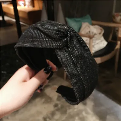 Produktbild von Haarreif Damen, Haarreifen mit Knoten, Vintage Wunderschön Denim Haarband, Headband Twist Knoten Warp, Breit Retro Stirnband Haarreifen,Stoff Haarreif