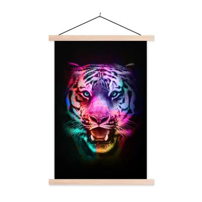 Produktbild von MuchoWow® Textilposter Farben - Tiger - Wild 120x180 cm mit holzfarbenen Rahmen - Textil-Plakat