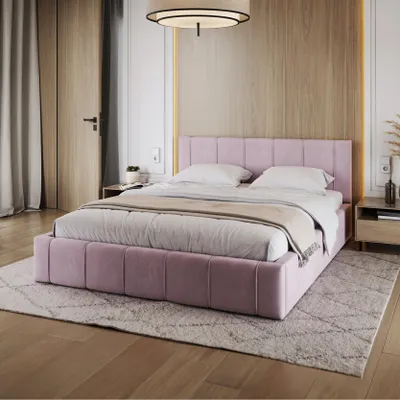 Produktbild von FDM Bett FLORIDA Trinity 120x200 cm Polsterbett mit Lattenrost aus Metall Bettkasten Stauraumbett Samt rosa