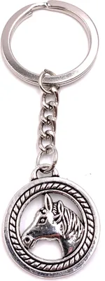 Produktbild von Onwomania Schlüsselanhänger Pferd Reiten Kreis Silber Metall Anhänger Charm