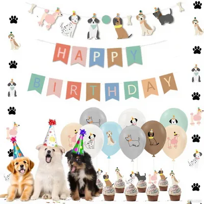 Produktbild von Hundethema Geburtstagsfeier Dekoration - Personalisierte Banner - Fröhliches Banner - Haustier Geburtstag - Langlebiges Material - Einfach zu Montieren - Hund Geburtstagsdekoration