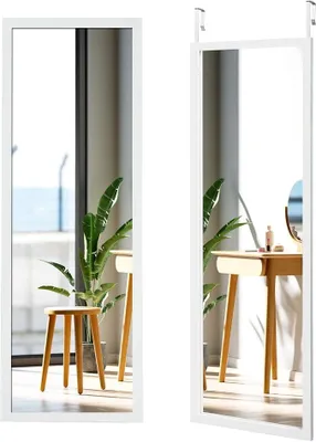 Produktbild von Wandspiegel Türspiegel Hängespiegel Ganzkörperspiegel mit höhenverstellbaren Hängehaken, Spiegel für Schlafzimmer, Wohnzimmer und Eingangsbereich 120x37cm (Weiß)