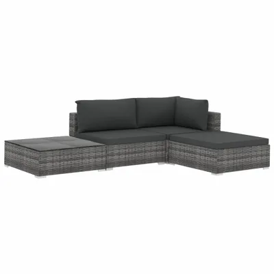 Produktbild von vidaXL 4-tlg. Garten-Lounge-Set mit Auflagen Poly Rattan Grau