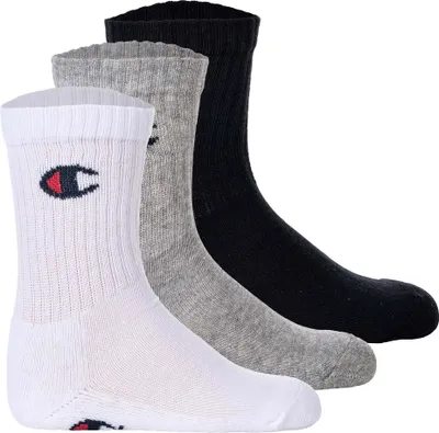Produktbild von Champion Kinder Socken, 3er Pack - Crew Socken, einfarbig Schwarz/Grau/Weiß 31-34