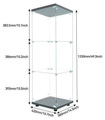 Immagine prodotto di Vetrina in vetro - Vetrina per soggiorno - 1 porta - Con serratura - 3 ripiani in vetro - Illuminazione a LED - 125 x 42 x 36 cm - Colore: nero