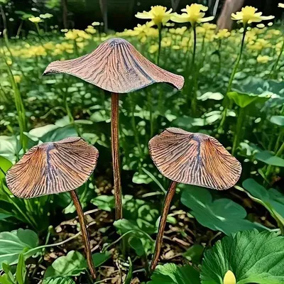 Productafbeelding van Tuindecoratie paddenstoelen 3 stuks, gietijzer, weerbestendig, voor bloembedden