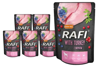 Zdjęcie produktu dla Rafi z Indykiem Żurawiną i Borówką 10x300g Mokra Karma Dla Psów Dorosłych