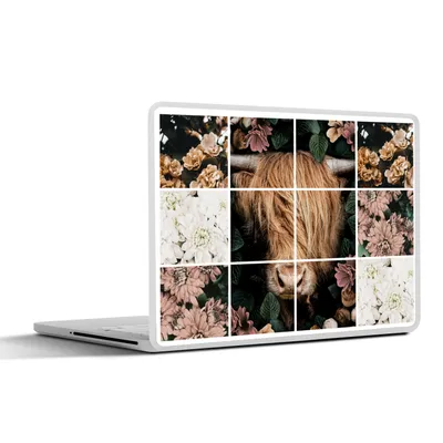 Produktbild von MuchoWow® Laptop Aufkleber Sticker Cover Collage - Schottischer Highlander - Blumen 40x30 cm - Laptop Dekoration - Selbstklebend