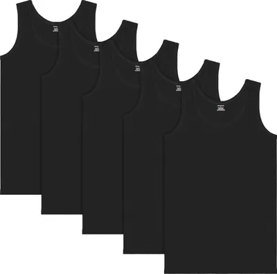 Produktbild von BRUBAKER 5-pack męski podkoszulek klasyczna kamizelka - wykonany z wysokiej jakości bawełny (gładki) - ekstra długi - bezszwowy - czarny - rozmiar S
