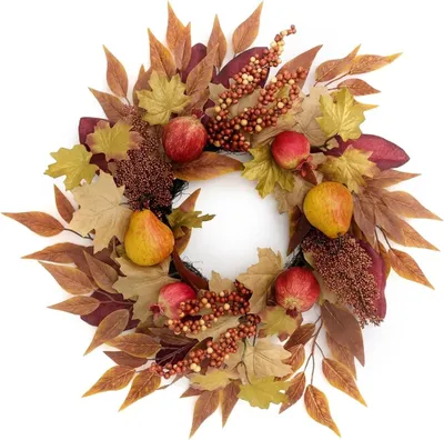 Productafbeelding van 45,7 cm herfstkrans voor voordeur - Herfstkrans decoraties met granaat