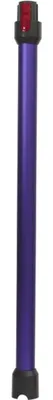 A close-up of a purple cylindrical object with black ends and a red cap.