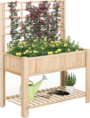 Produktbild von Hochbeet mit Rankgitter und Drainage, 116x59x150 cm