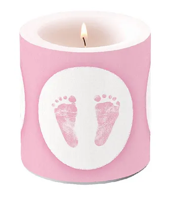 Produktbild von Kerze 87×75mm Babyfüße Baby Füße Steps Taufe Geburt Tischdekoartion Stumpenkerze, Farbe:rosa