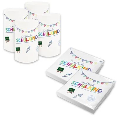 Produktbild von itenga 6x Windlicht + 40x Servietten - Schulkind - weiß