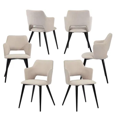 Produktbild von Meubles Cosy 6er-Set skandinavische Esszimmer-Sessel aus beigem Stoff - AKANJI