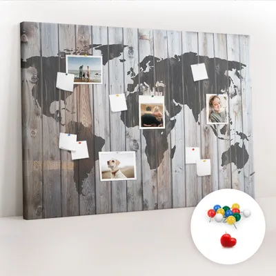 Obrázek produktu pro Korková nástěnka s kolíčky - Tabule s kolíky pro fotografie a poznámky - 140x100 cm - Připínáčky barevné 100 kusů - Svět na deskách