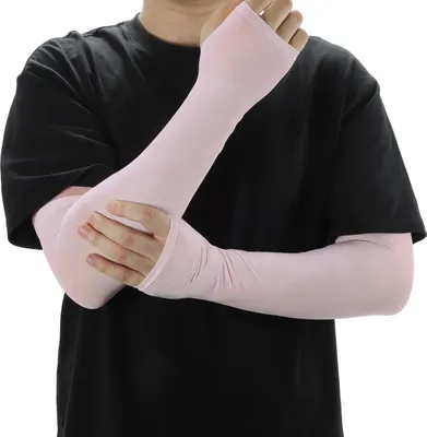 Produktbild von 1 Paar Armschoner, Sonnenschutz Kühlende Armschoner, Atmungsaktive Armschoner Mit Fingerloch, Kompressionsschoner Für Sport, Pink