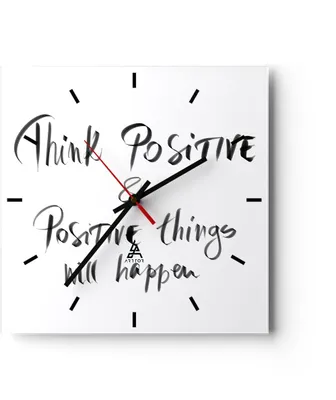 Produktbild von Wanduhr - Quadrat - Glasuhr - Motto Gedanke positiv - 30x30cm - Schleichendes Uhrwerk - Lautlos - zum Aufhängen bereit - Dekoration Modern - Wanddekoration aus Glas - C3AC30x30-4162