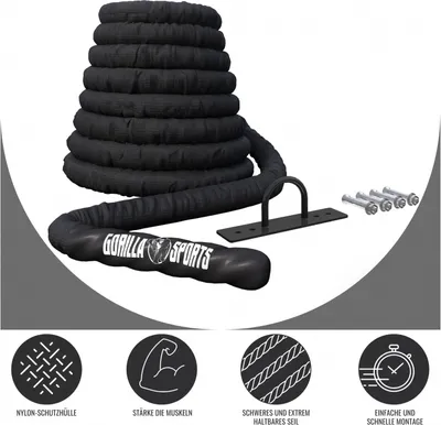 Obrázek produktu pro Gorilla Sports Posilovací lano včetně držáku, 9 m x 3,8 cm