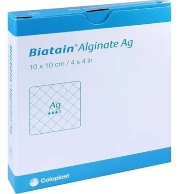 Productafbeelding van Biatain Alginate zilverhoudende kompressen, 10x10 cm, 10 stuks