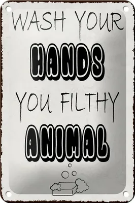 Produktbild von Blechschild Hinweis 12x18cm wash your hands filthy animal