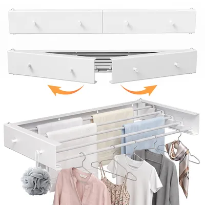 Image de Porte-serviettes mural pliable Vigevee, séchoir à linge mural résistant aux intempéries, 80 cm, 5 barres, capacité de 25 kg, blanc