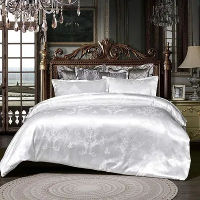 Immagine prodotto di Set di lenzuola 135x200 cm, 2 pezzi, colore bianco, in microfibra, motivo floreale jacquard, con cerniera