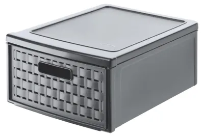 Image de Rotho Box à tiroirs Country 8,3L - Boîte de rangement 26 x 35 x 14,5 cm - Organiseur en plastique aspect rotin - Organiseur à tiroirs empilable