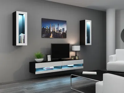 Produktbild von Mediawand Wohnwand 3 tlg - SENTIC 11 -Schwarz/Weiss Hochglanz inkl.LED