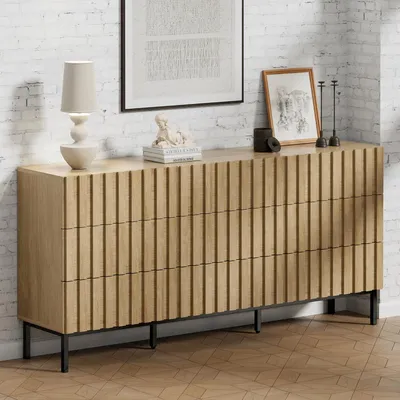 Productafbeelding van Commode met 9 lades, afmetingen 150x34x72 cm, met een natuurlijke houtlook