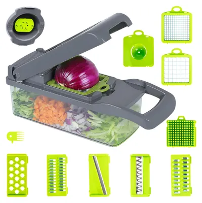 Gemüseschneider 15-in-1 mit 7 Klingen, Edelstahl, Silikon