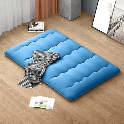 Image de Matelas japonais futon - Matelas de couchage - Matelas de camping - Lit d'appoint - Matelas pliable - Bleu - 140x200 cm