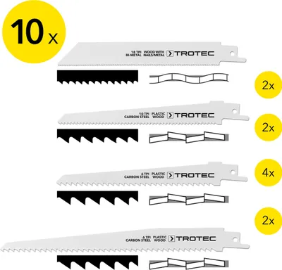 Produktbild von TROTEC Säbelsägeblätter-Set Holz/Metall/Plastik, 10-teilig