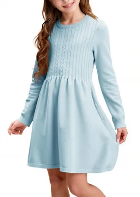 Immagine prodotto di Abito da bambina in maglia con motivo a treccia e maniche lunghe
