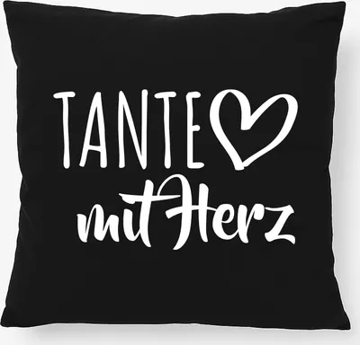 Produktbild von Huuraa Kissen Tante mit Herz 40x40cm mit Füllung Black Baumwolle Dekokissen Geschenkidee